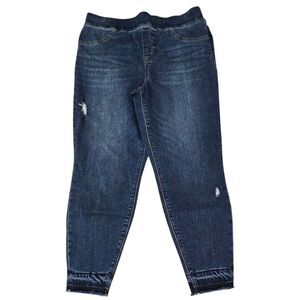 Spanx Jeans 1X Blue Distressed Denim Jegging Frayed‎ Raw Hem Stretch High-Rise